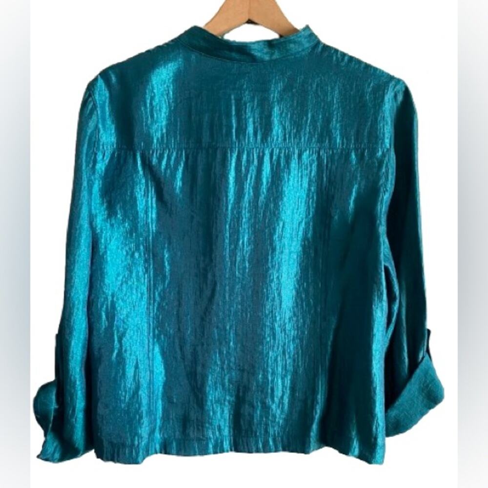 Ruby Rd Nehru Collar Button Up Green Shimmer Silk… - image 3